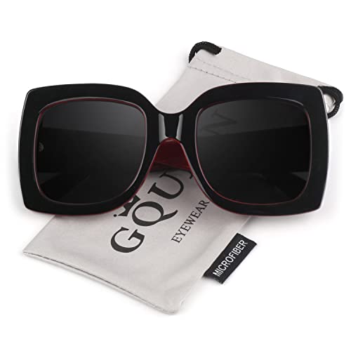 GQUEEN Oversized Square Frame Sunglasses Womens Retro Vintage Trendy Shades,S904