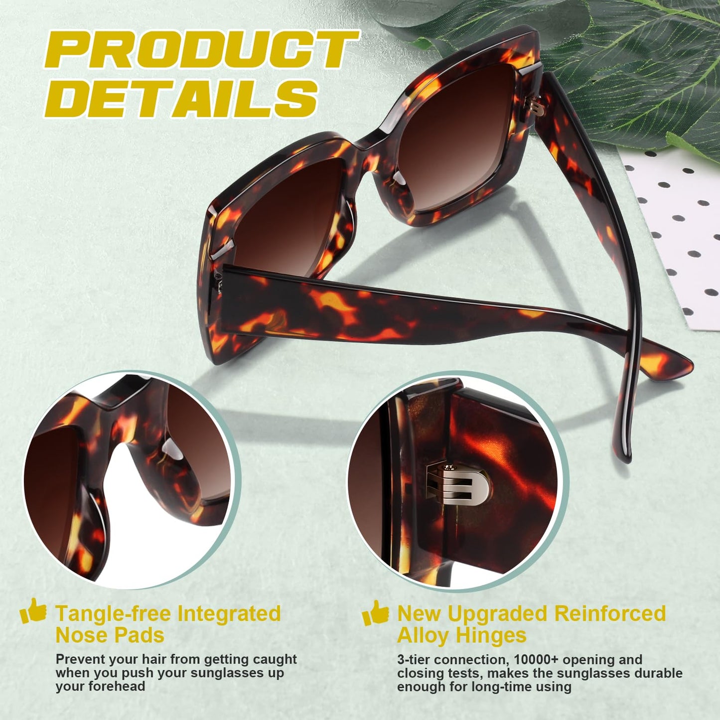 GQUEEN Oversized Square Frame Sunglasses Womens Retro Vintage Trendy Shades,S904