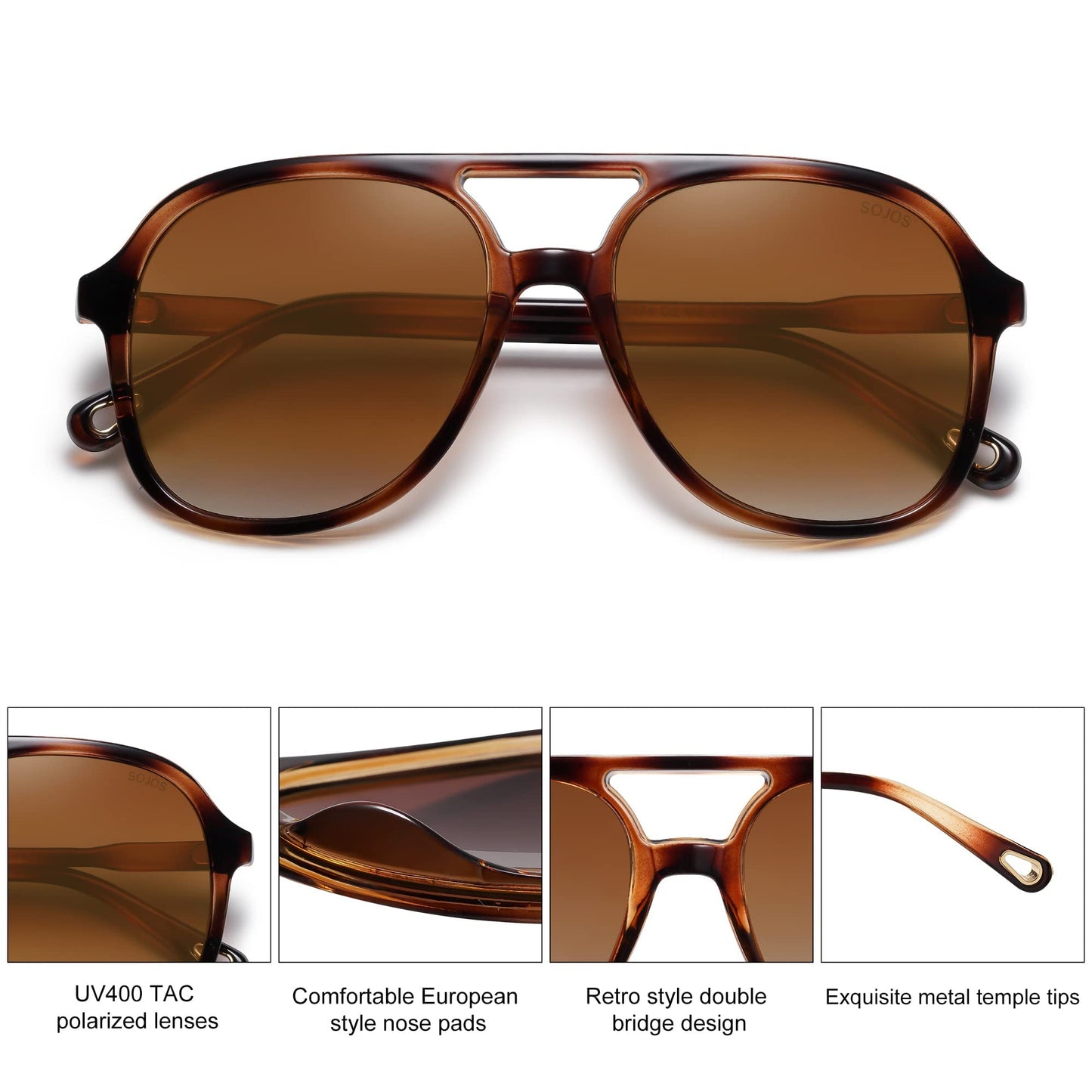 SOJOS Retro Polarized Aviator Sunglasses Womens Mens Classic 70s Vintage Trendy Square Aviators SJ2174