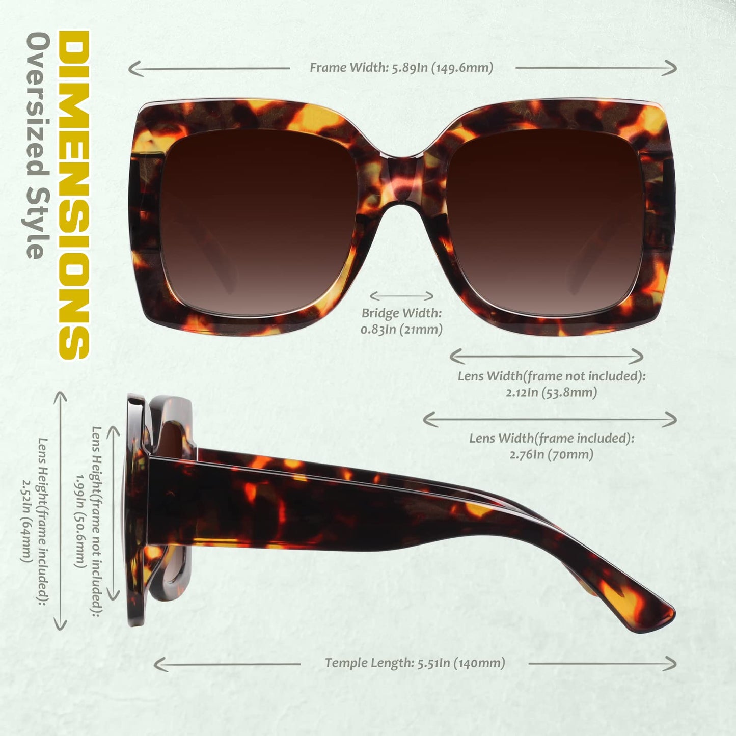 GQUEEN Oversized Square Frame Sunglasses Womens Retro Vintage Trendy Shades,S904