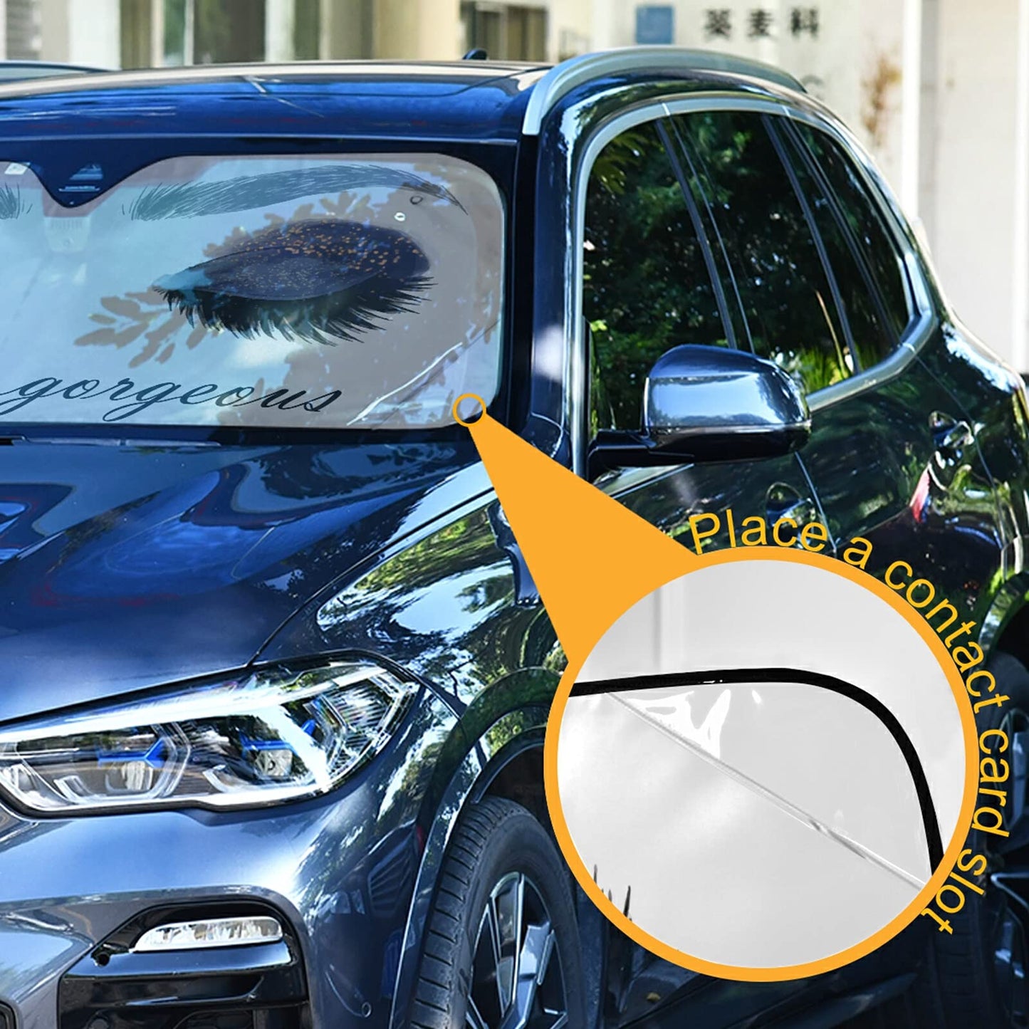 Beautiful Women Eye Car Windshield Sun Shade Eyelashes Makeup Foldable UV Ray Sun Visor Protector Sunshade to Keep Your Vehicle Cool (55" x 27.6")