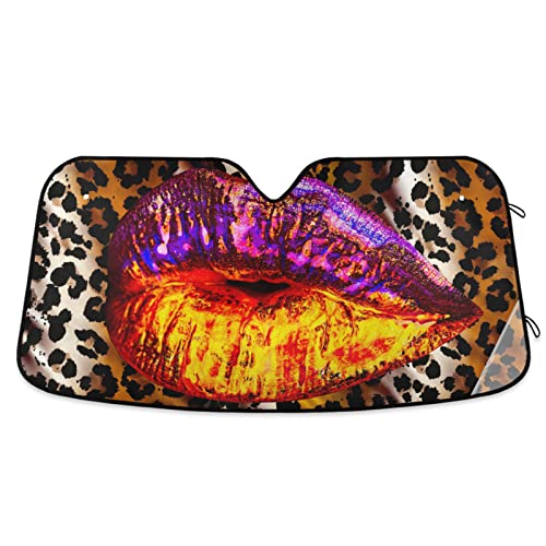 Woman Red Lips Pink Kiss Car Windshield Sun Shade Foldable UV Ray Sun Visor Protector Sunshade to Keep Your Vehicle Cool (55" x 27.6")