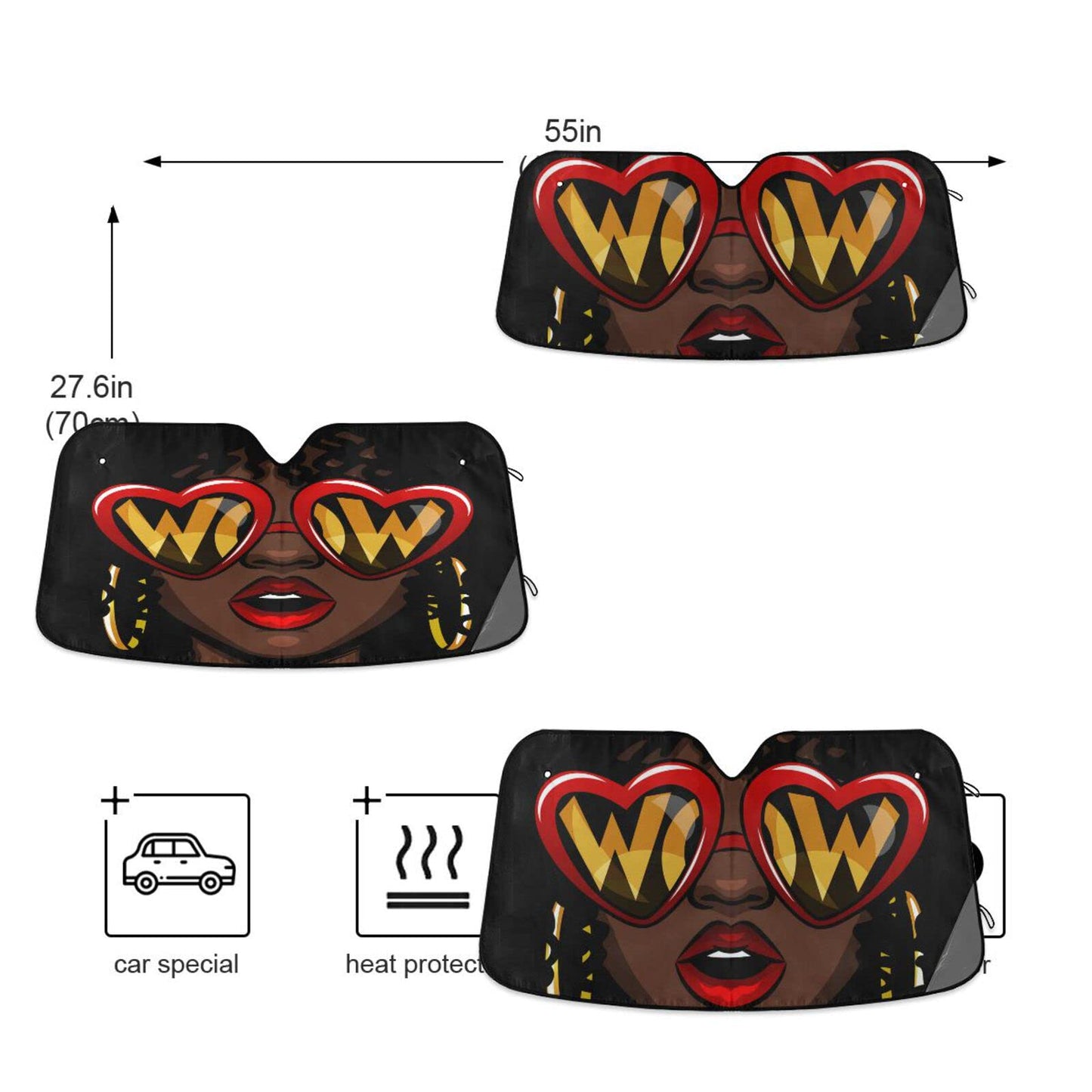 ALAZA Afro American Woman in Shock Shade Windshield Sun Shade,Foldable Car Sun Shade for Front Windshield Sunshades Protector Blocks UV Rays Sun Visor Protect and Cool Your Vehicle Interior