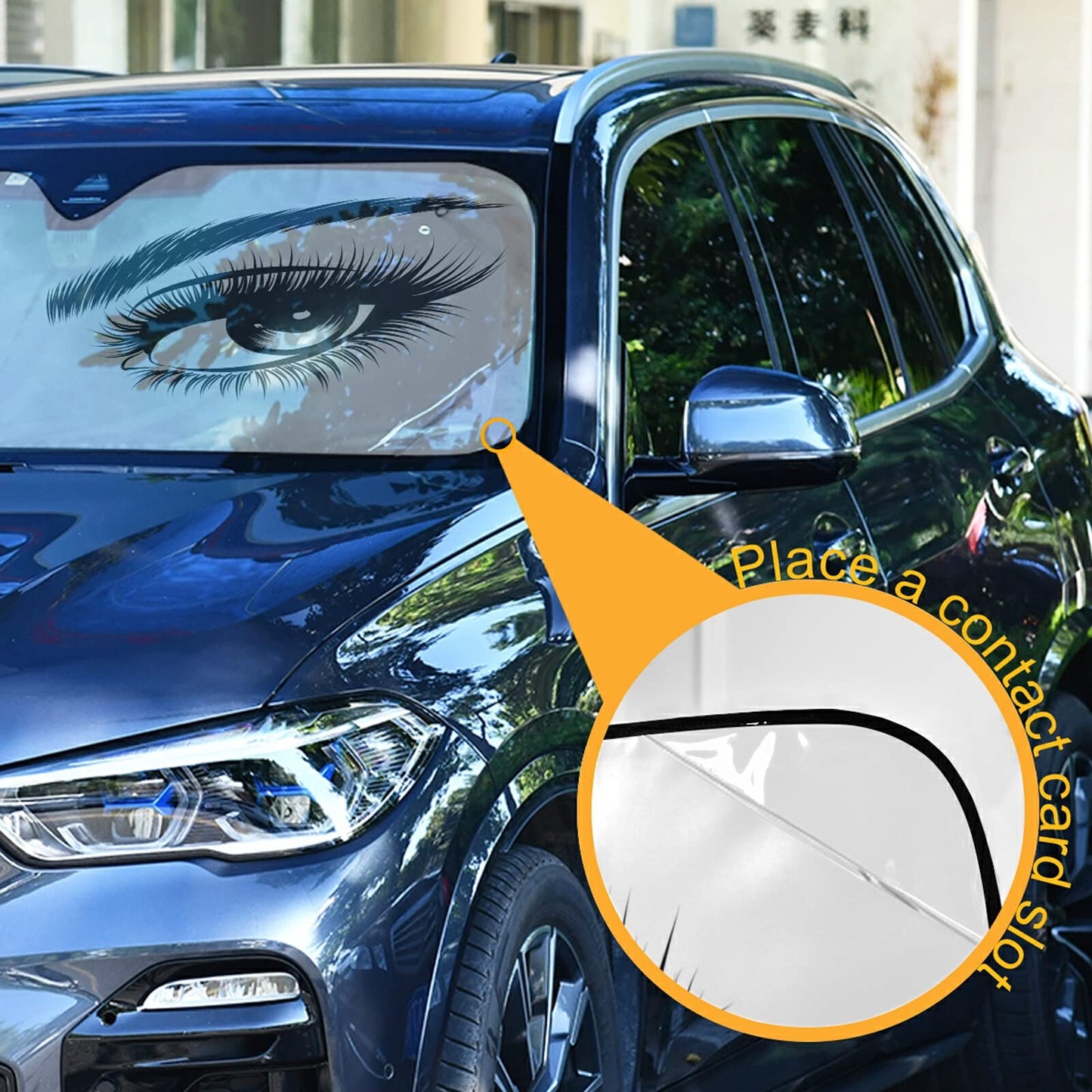 Beautiful Women Eye Car Windshield Sun Shade Eyelashes Makeup Foldable UV Ray Sun Visor Protector Sunshade to Keep Your Vehicle Cool (55" x 27.6")
