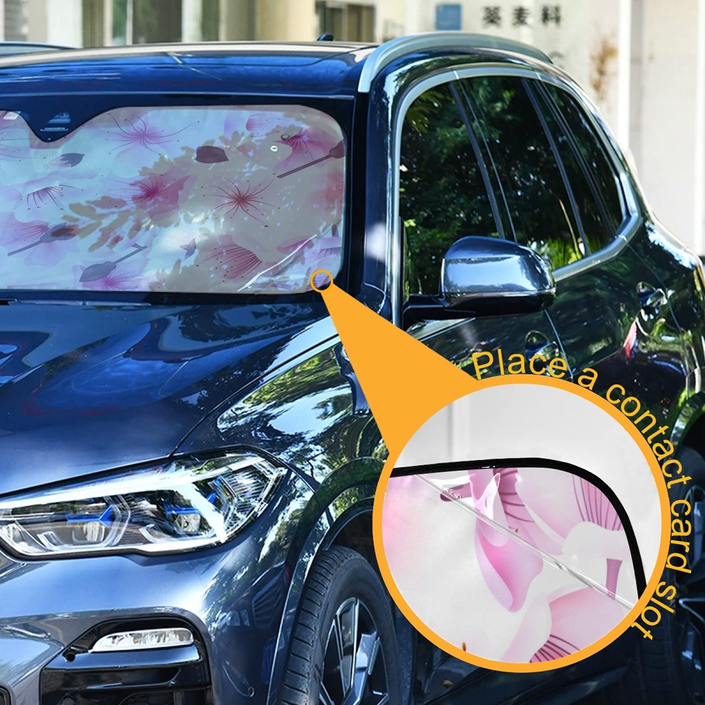Woman Red Lips Pink Kiss Car Windshield Sun Shade Foldable UV Ray Sun Visor Protector Sunshade to Keep Your Vehicle Cool (55" x 27.6")