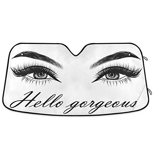 Beautiful Women Eye Car Windshield Sun Shade Eyelashes Makeup Foldable UV Ray Sun Visor Protector Sunshade to Keep Your Vehicle Cool (55" x 27.6")