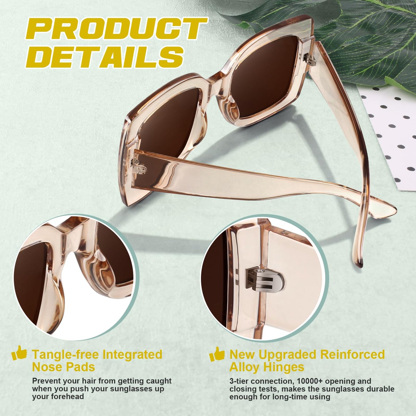 GQUEEN Oversized Square Frame Sunglasses Womens Retro Vintage Trendy Shades,S904