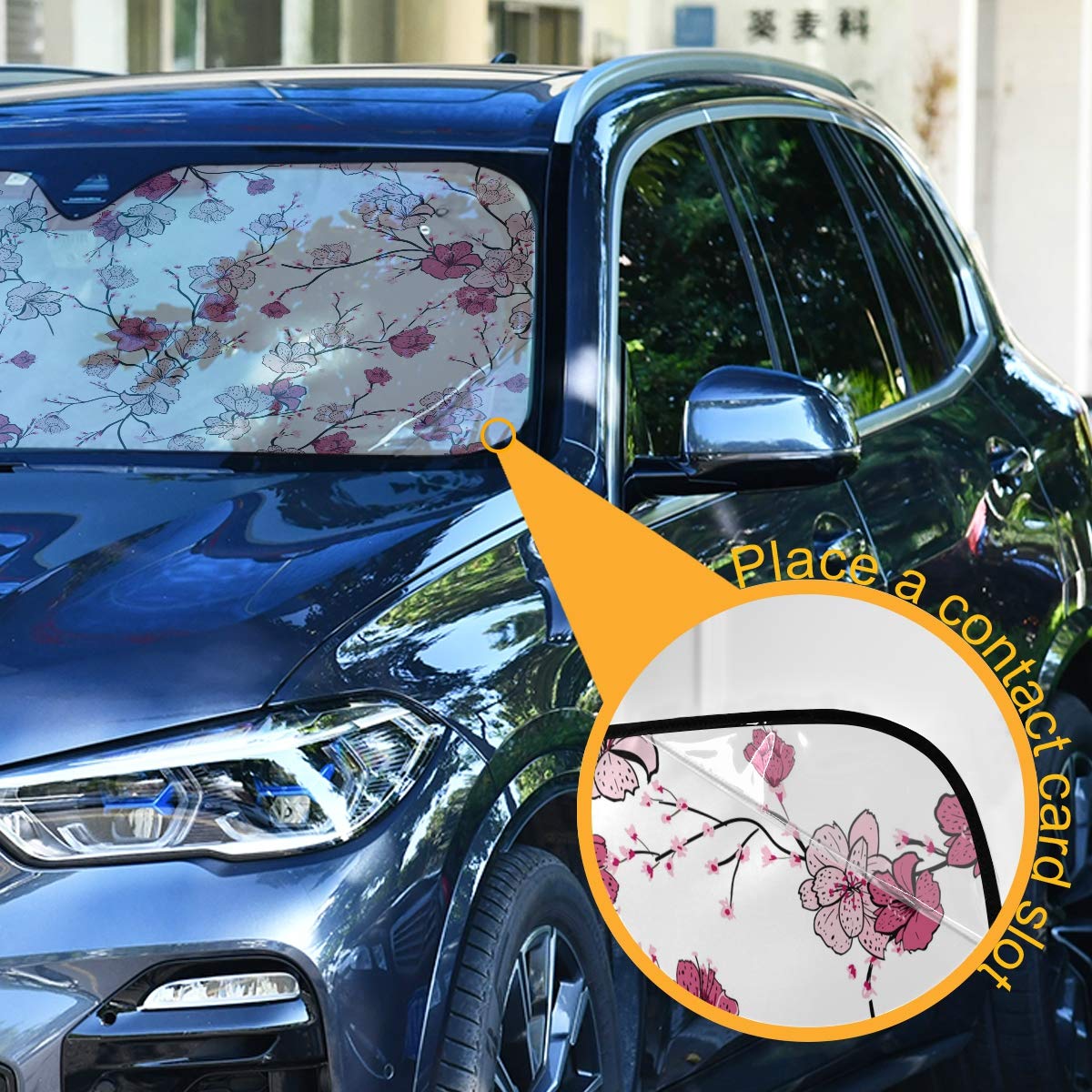 Woman Red Lips Pink Kiss Car Windshield Sun Shade Foldable UV Ray Sun Visor Protector Sunshade to Keep Your Vehicle Cool (55" x 27.6")