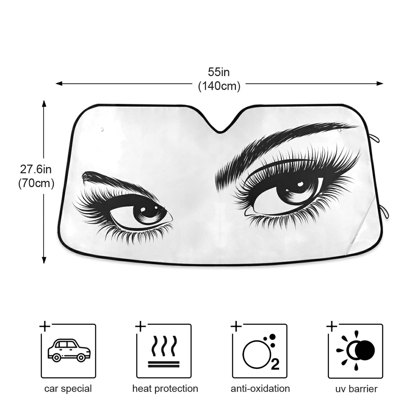 Beautiful Women Eye Car Windshield Sun Shade Eyelashes Makeup Foldable UV Ray Sun Visor Protector Sunshade to Keep Your Vehicle Cool (55" x 27.6")