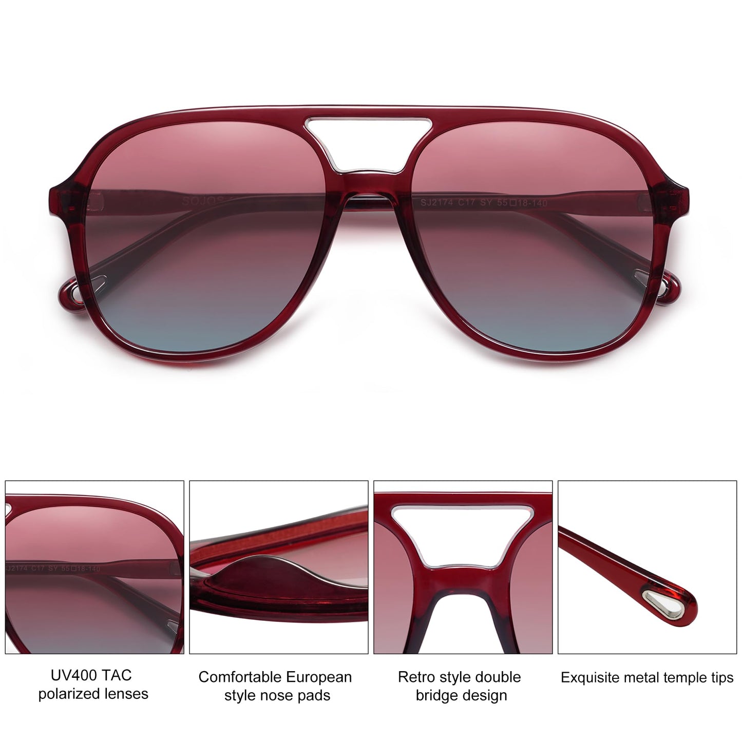 SOJOS Retro Polarized Aviator Sunglasses Womens Mens Classic 70s Vintage Trendy Square Aviators SJ2174