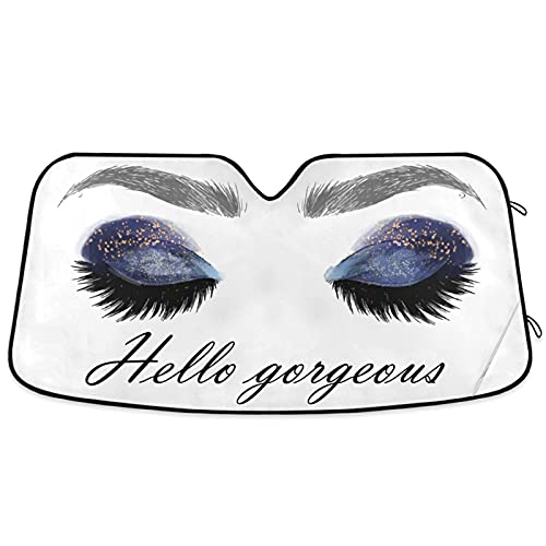 Beautiful Women Eye Car Windshield Sun Shade Eyelashes Makeup Foldable UV Ray Sun Visor Protector Sunshade to Keep Your Vehicle Cool (55" x 27.6")